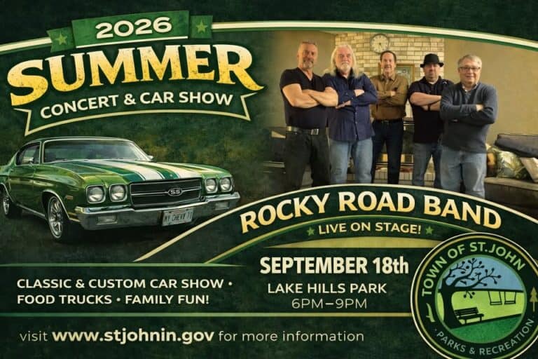 🎶 Summer Concert Series🎶-🎸Rocky Road Band🎸-September 18th-6pm-9pm- Lake Hills Park car show in Saint John, IN
