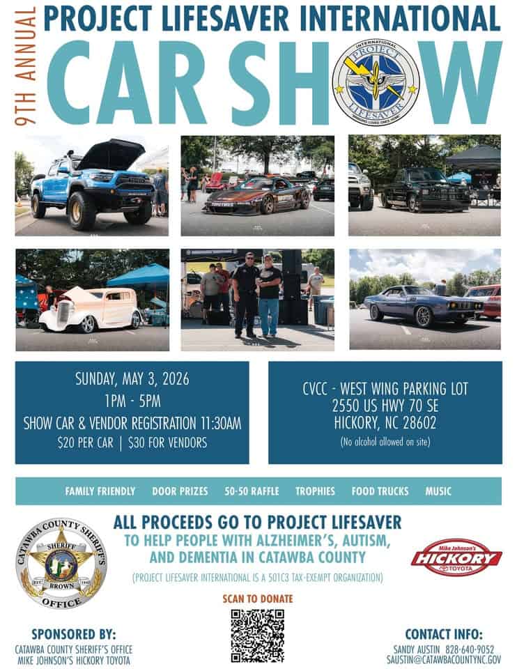 9th Annual Project Lifesaver Car Show event at 2550 Us Hwy 70 Se in Hickory, NC on May 3, 2026