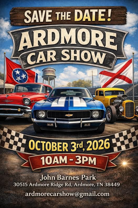 Ardmore Car Show event at John Barnes Park in Ardmore, TN on October 3, 2026