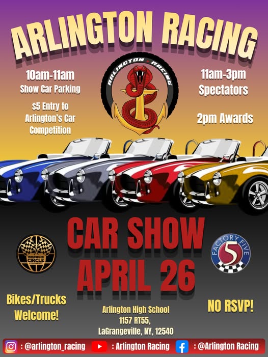 Arlington Racing Car Show event at Arlington High School in LaGrangeville, NY on April 26, 2026