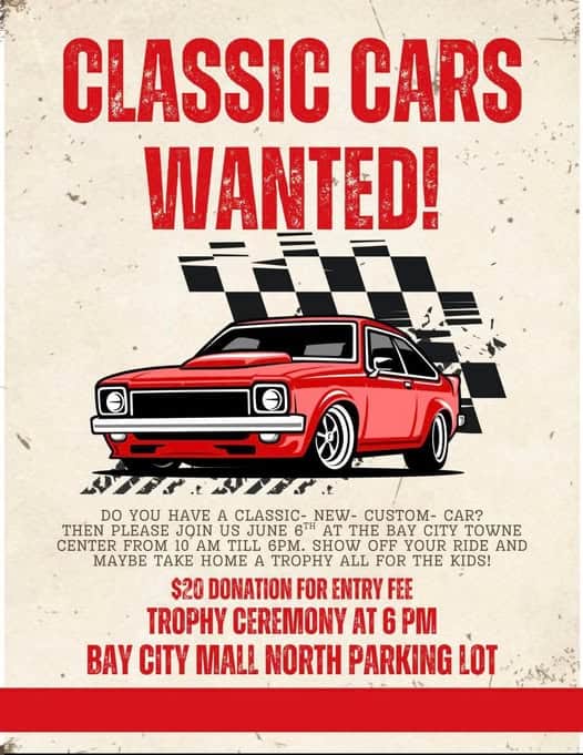Bay City Towne Center Car Show event at Bay City Mall North Parking Lot in Bay City, MI on June 6, 2026