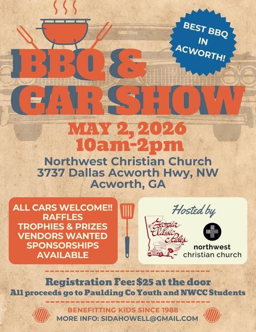 BBQ & Car Show event at Northwest Christian Church in Acworth, GA on May 2, 2026