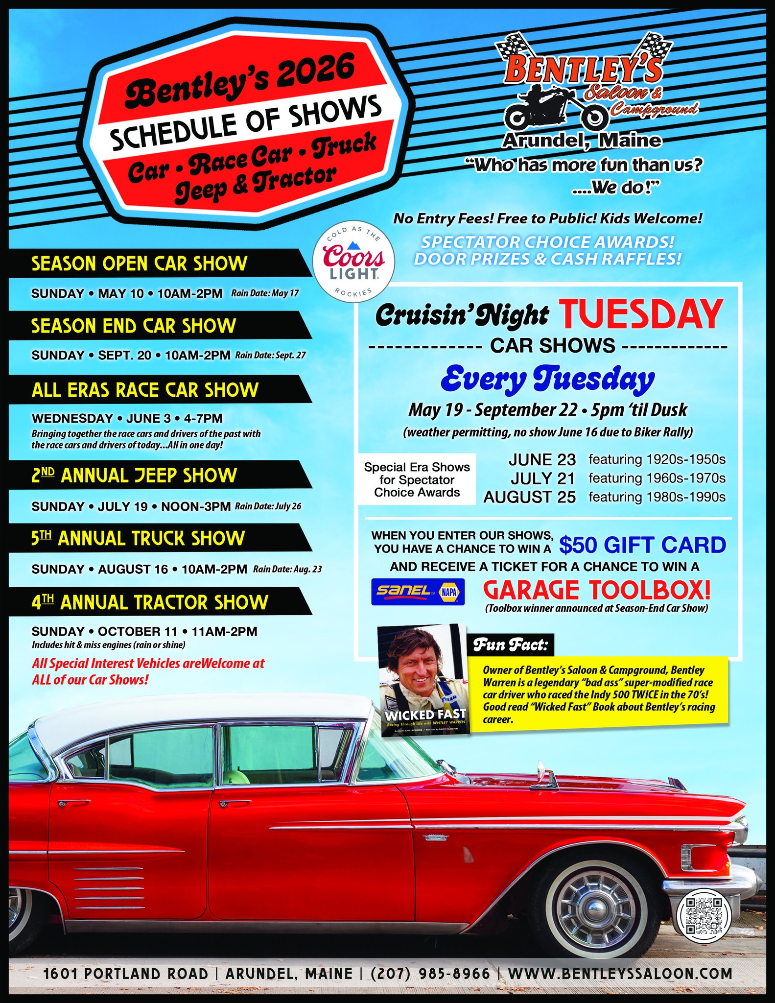 Bentley's 2026 Schedule of Shows event at Bentley's Saloon & Campground in Arundel, ME on May 10, 2026