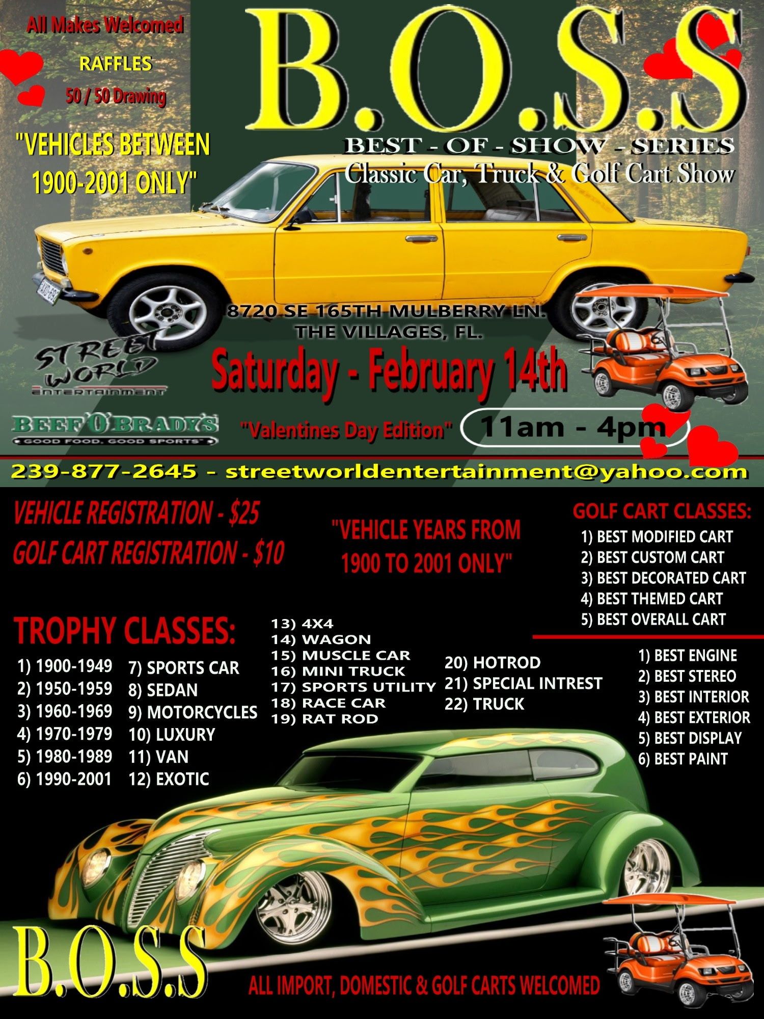 B.O.S.S. Best of Show Series event at Street World Entertainment in The Villages, FL on February 14, 2026