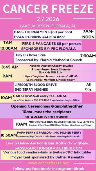 Cancer Freeze event at Lake Jackson in Florala, AL on February 7, 2026