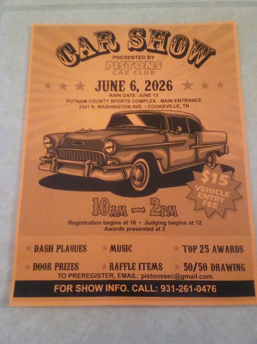 Car Show event at Putnam County Sports Complex in Cookeville, TN on June 6, 2026