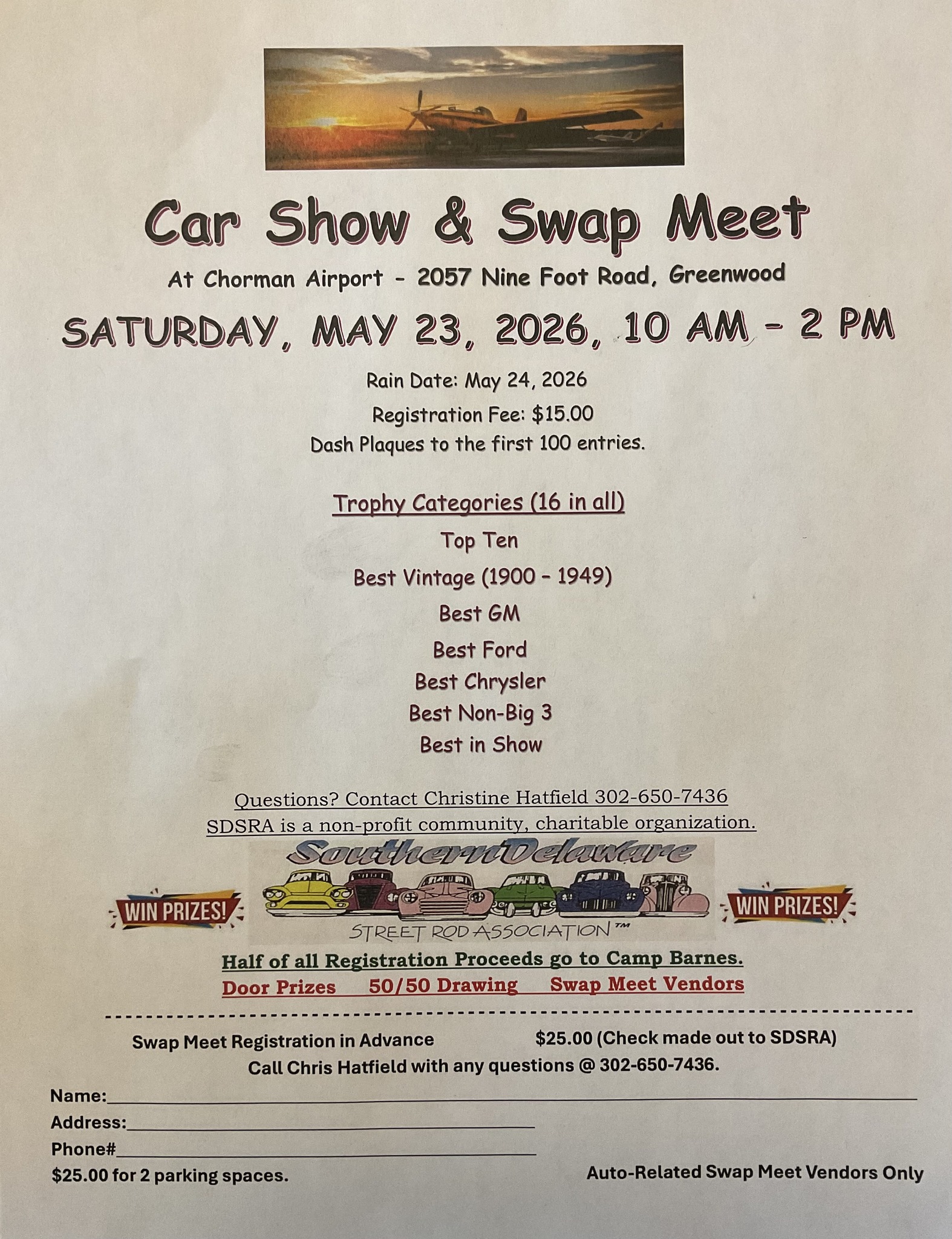 Car Show & Swap Meet event at Chorman Airport in Greenwood, DE on May 23, 2026