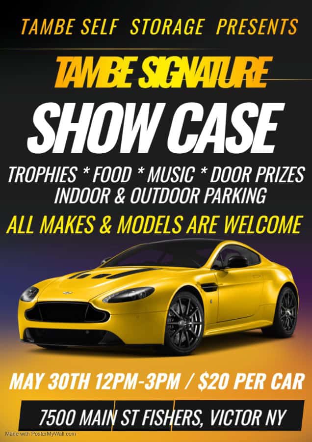 Car show @ Tambe Self Storage event at 7500 Main Street Fishers in Victor, NY on May 23, 2026
