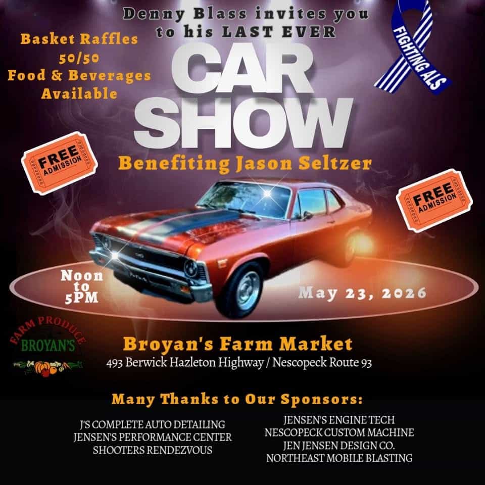 Car Show to Benefit Jason Seltzer event at 493 Berwick Hazleton Hwy in Nescopeck, PA on May 23, 2026
