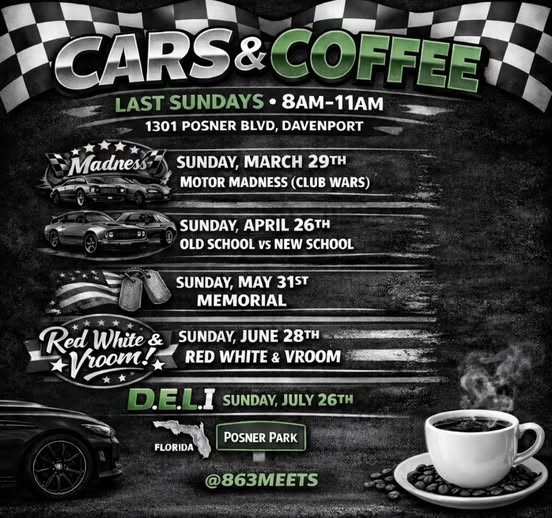 Cars & Coffee event at Posner Park in Davenport, FL on March 29, 2026