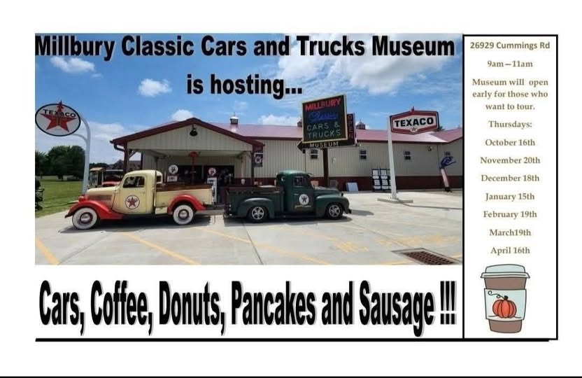 Cars, Coffee, Donuts, Pancakes and Sausage event at Millbury Classic Cars and Trucks Museum in Millbury, MA on October 16, 2026