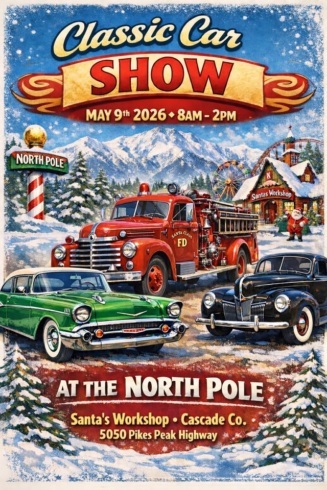 Classic Car Show event at Santa's Workshop in North Pole, CO on May 9, 2026