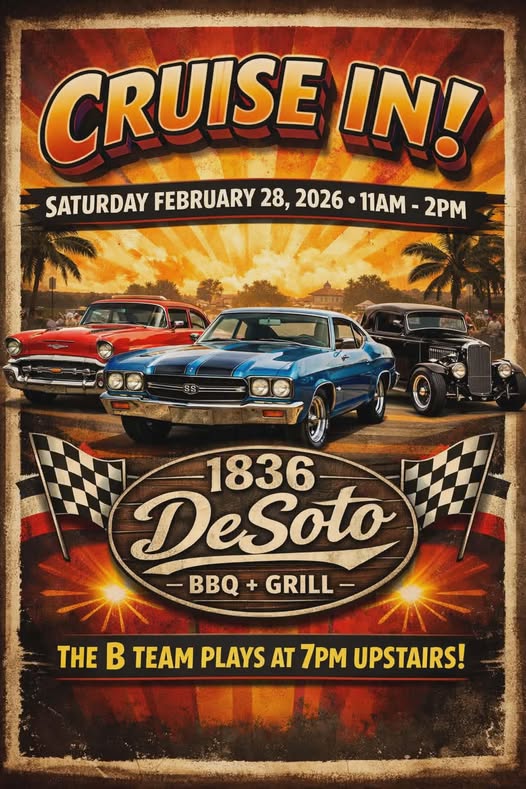 Cruise In! event at 1836 DeSoto BBQ & Grill in Olive Branch, MS on February 28, 2026