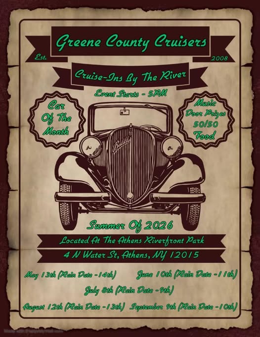 Cruise-Ins By The River event at Athens Riverfront Park in Athens, NY on May 13, 2026