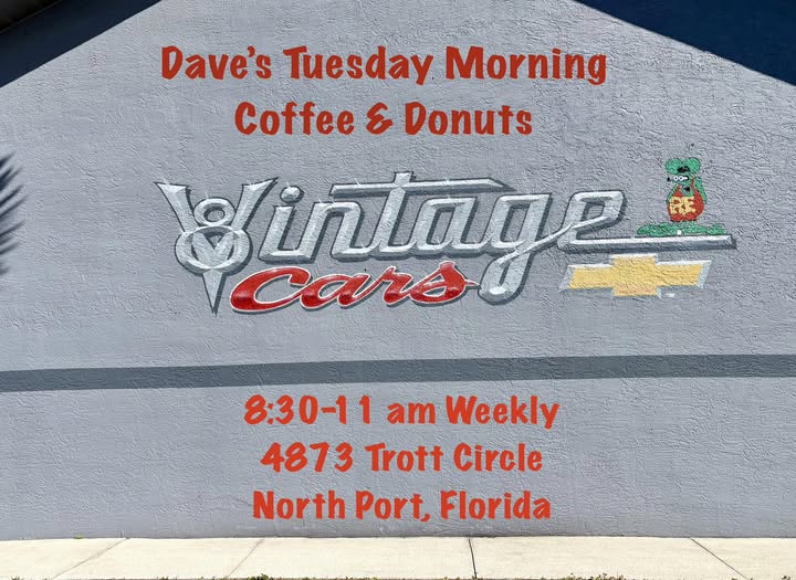 Dave's Tuesday Morning Coffee & Donuts event at Vintage Cars in North Port, FL on March 3, 2026