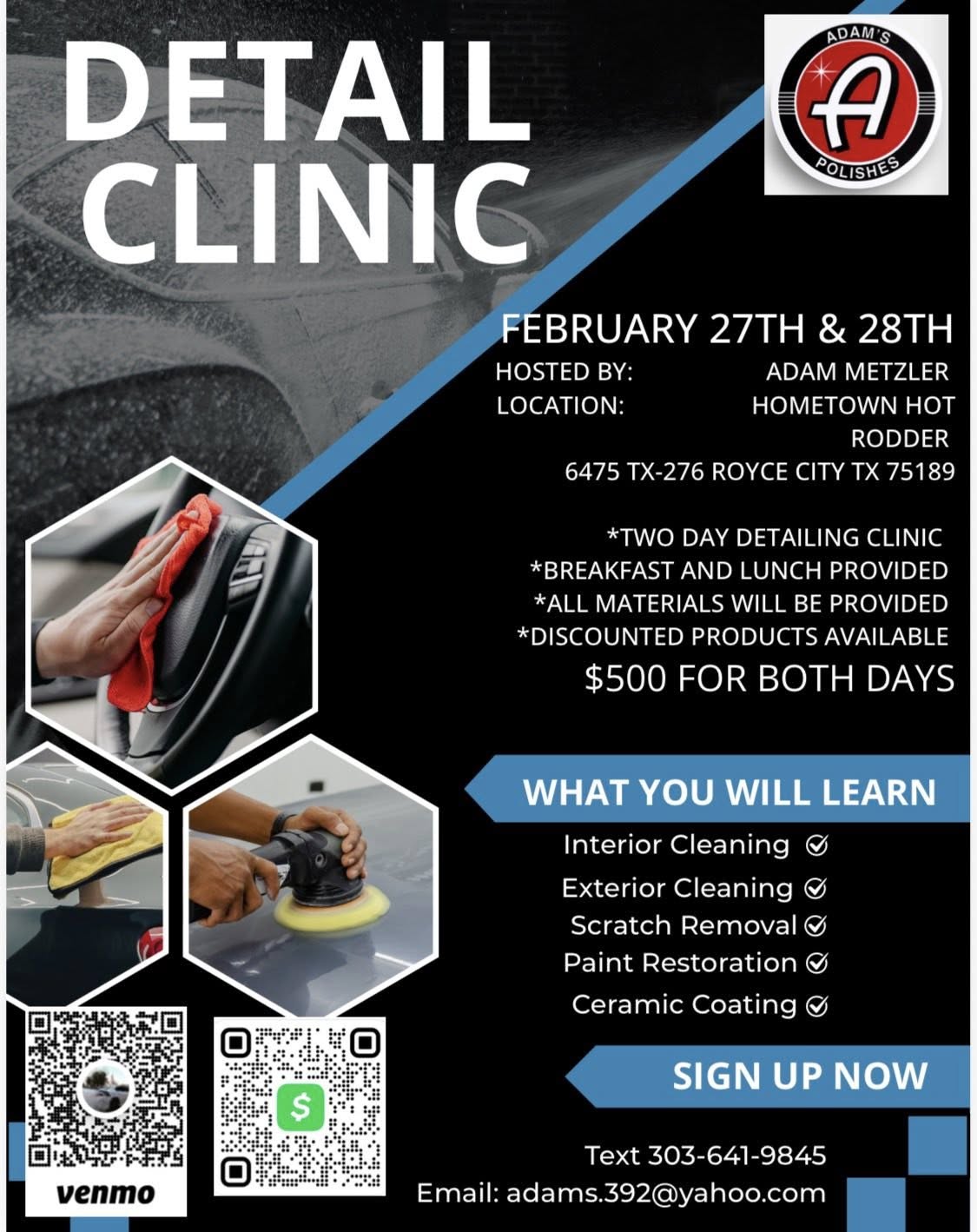 Detail Clinic event at Hometown Hot Rodder in Royce City, TX on February 27, 2026