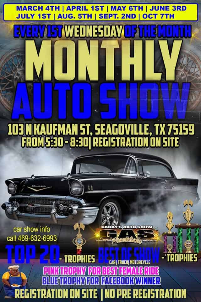 Doe Belly's Seagoville Tx Monthly Auto Show event at 103 N Kaufman St in Seagoville, TX on March 4, 2026