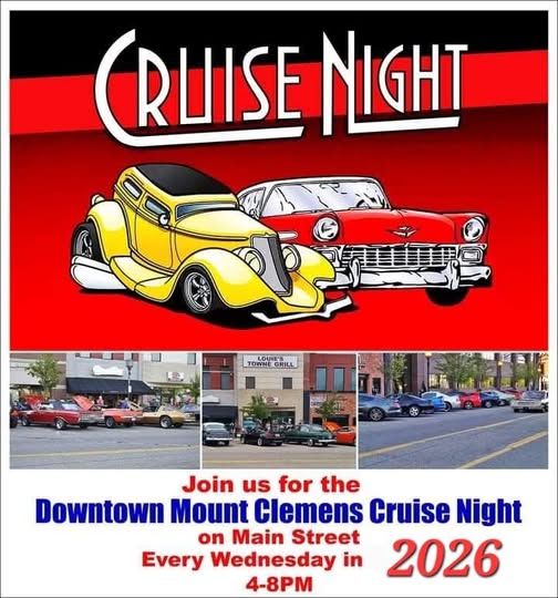 Downtown Mount Clemens Cruise Night event at Main Street in Mount Clemens, MI on February 17, 2026