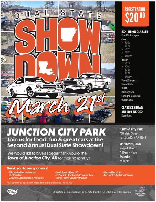 Dual State Showdown event at Junction City Park in Junction City, AR on March 21, 2026