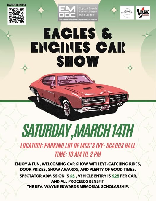 Eagles & Engines Car Show event at MCC's Ivy - Scaggs Hall in Meridian, MS on March 14, 2026