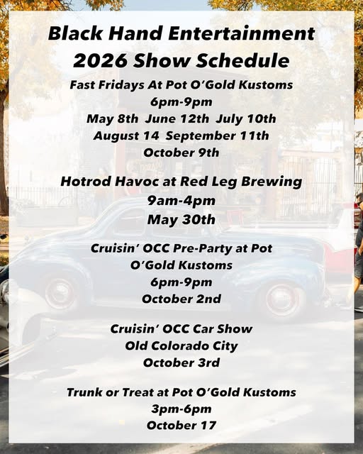 Fast Fridays at Pot O’ Gold Kustoms event at 116 South Corona Street in Colorado Springs, CO on May 8, 2026