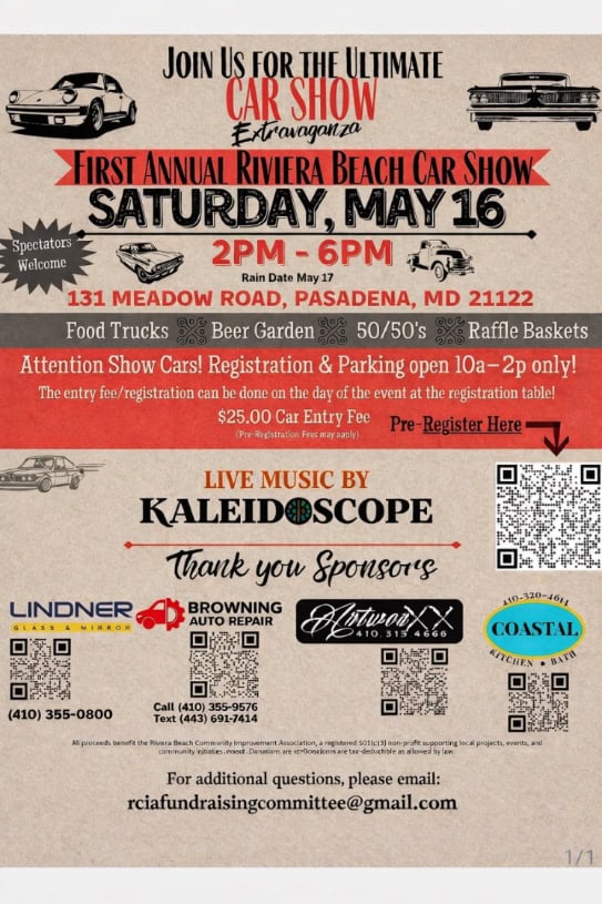 First Annual Riviera Beach Car Show Extravaganza event at 131 Meadow Rd in Riviera Beach, MD on May 16, 2026