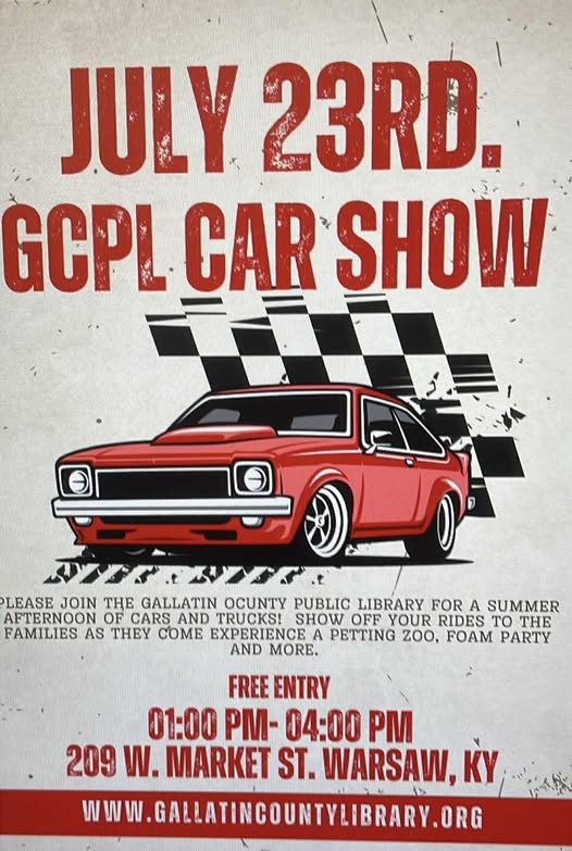 GCPL Car Show event at Gallatin County Public Library in Warsaw, KY on July 23, 2026
