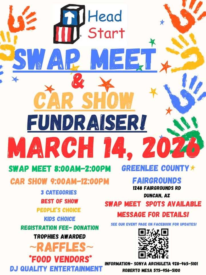 Headstart Swap Meet & Car Show Fundraiser event at 1248 Fairgrounds Rd. in Duncan, AZ on March 14, 2026