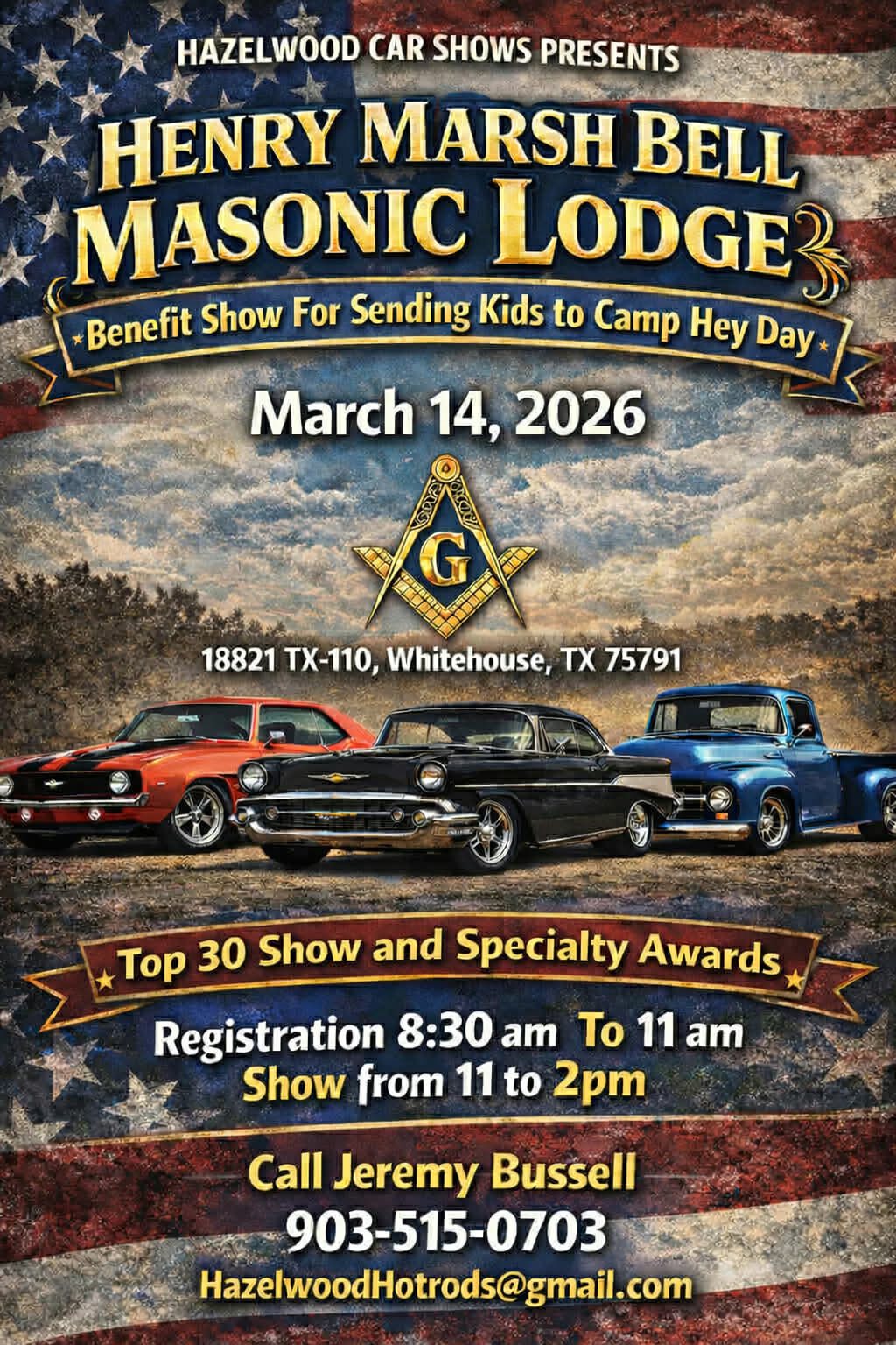 Henry Marsh Bell Masonic Lodge event at Henry Marsh Bell Masonic Lodge in Whitehouse, TX on March 14, 2026