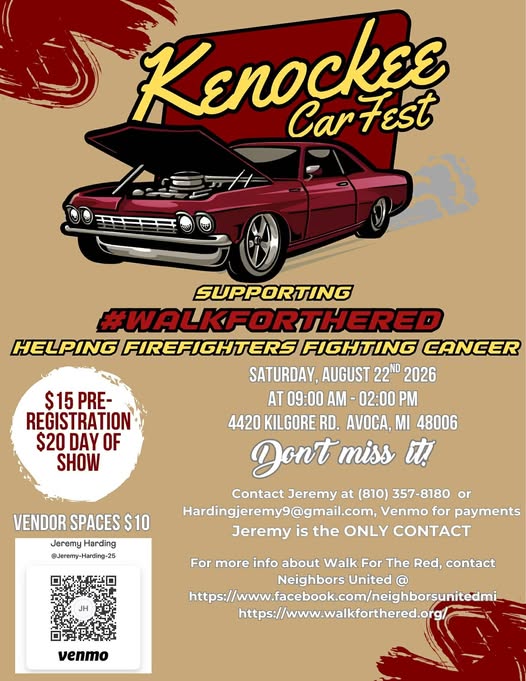 Kenockee Car Fest event at 4420 Kilgore Rd in Avoca, MI on August 22, 2026