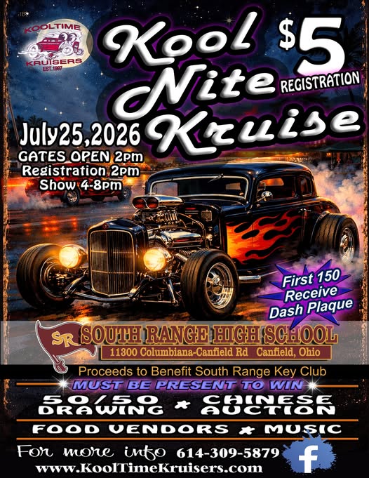 Kool Nite Kruise event at South Range High School in Canfield, OH on July 25, 2026