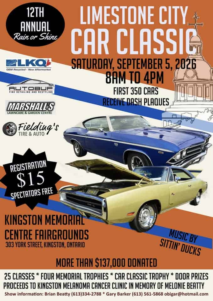 Limestone City Car Classic - 13th Annual event at Kingston Memorial Centre in Kingston, ON on September 5, 2026