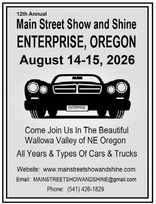 Main Street Show and Shine event at West Main Street in Enterprise, OR on August 14, 2026
