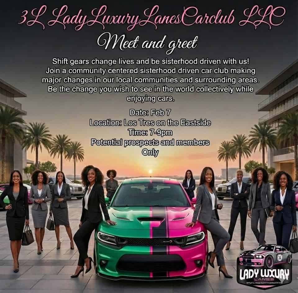 Meet and Greet Lady Luxury Lanes 3L Car Club LLC event at 2002 E Gore Blvd in Lawton, OK on February 7, 2026