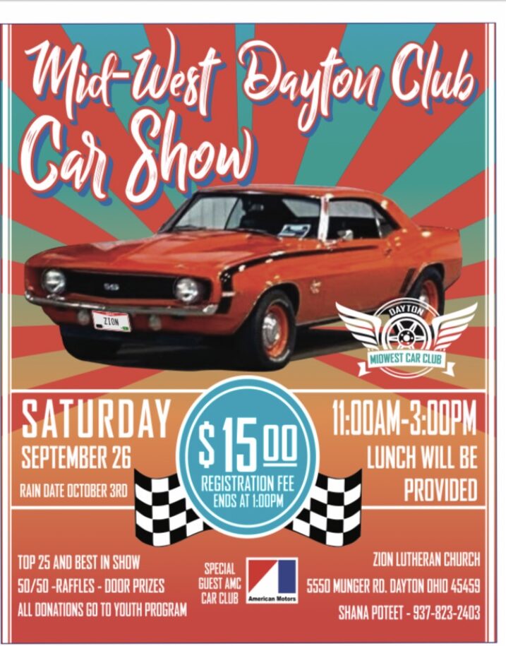 Mid-West Dayton Club Car Show event at Zion Lutheran Church in Dayton, OH on September 26, 2026