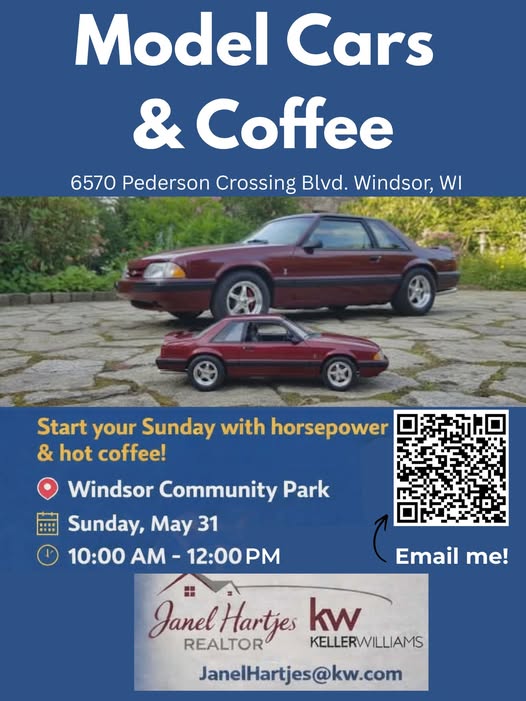 Model Cars & Coffee event at Windsor Community Park in Windsor, WI on May 31, 2026