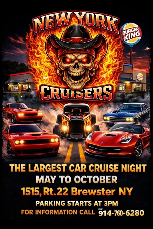 New York Cruisers Cruise Nights event at Burger King in Brewster, NY on May 1, 2026