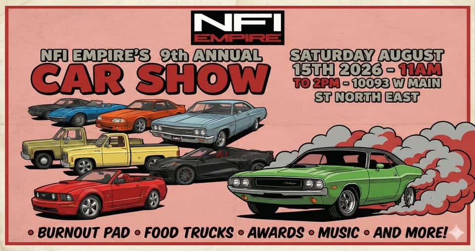 NFI Empire's 9th Annual Car Show event at NFI Empire in North East, PA on August 15, 2026