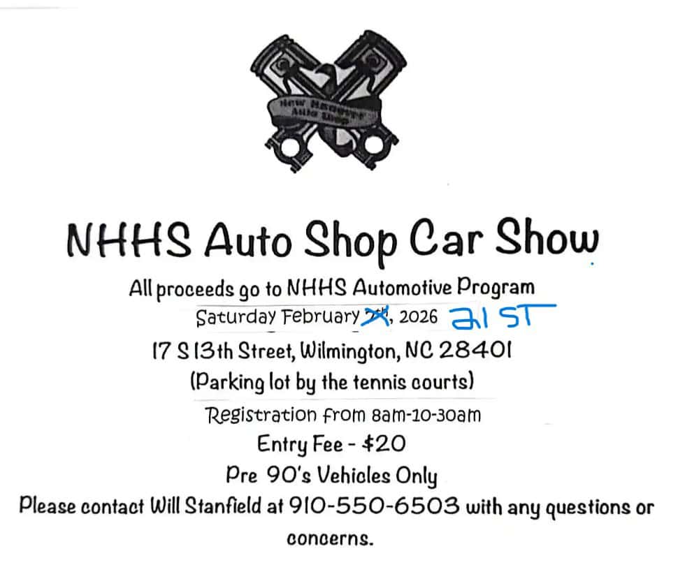 NHHS Auto Shop Car Show event at NHHS Auto Shop in Wilmington, NC on February 21, 2026