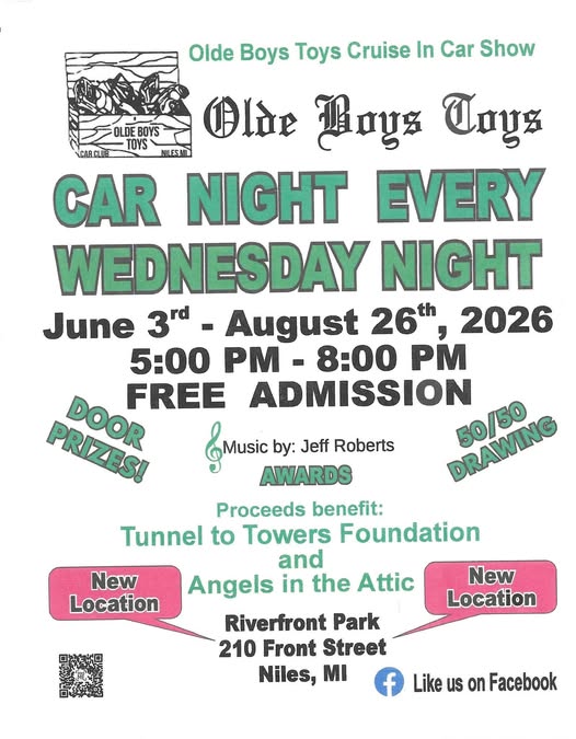 Olde Boys Toys Cruise In Car Show event at Riverfront Park in Niles, MI on June 3, 2026