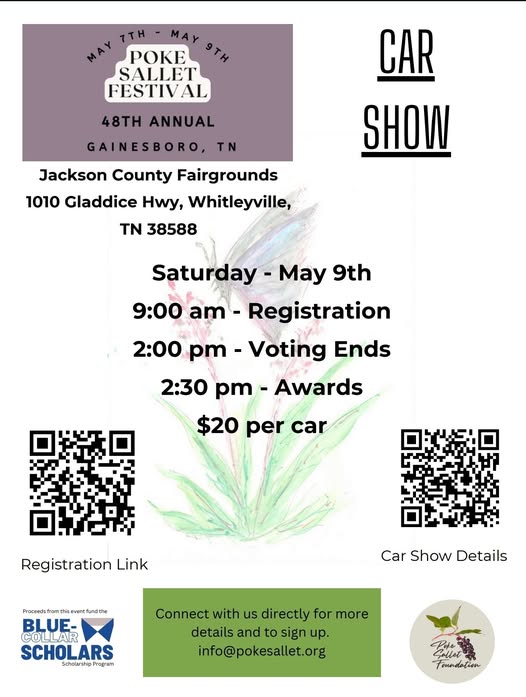 Poke Sallet Festival Car Show event at Jackson County Fairgrounds in Whitleyville, TN on May 9, 2026