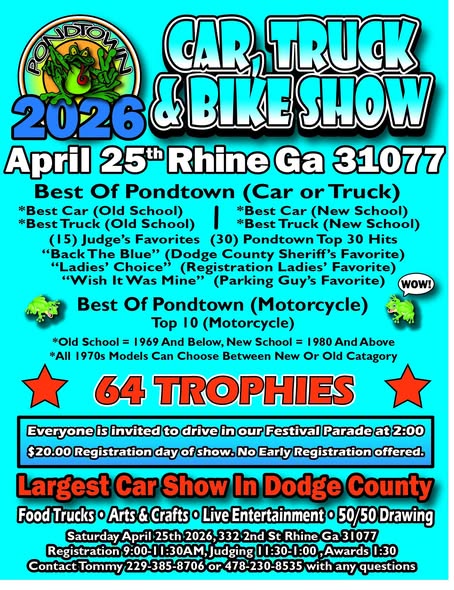 Pondtown Car, Truck & Bike Show event at 125 N Main St in Rhine, GA on April 25, 2026