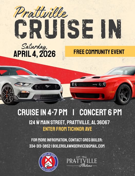 Prattville Cruise In event at 124 W Main Street in Prattville, AL on April 4, 2026