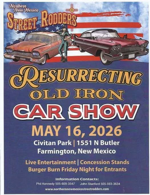 Resurrecting Old Iron Car Show event at Civitan Park in Farmington, NM on May 16, 2026