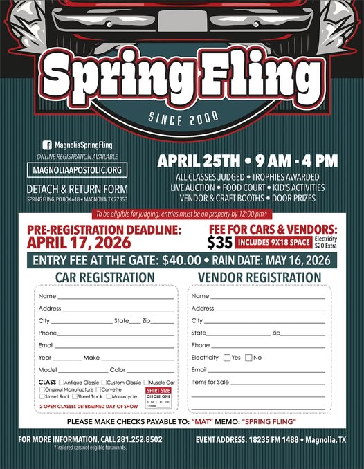 Spring Fling event at 18235 FM 1488 in Magnolia, TX on April 25, 2026