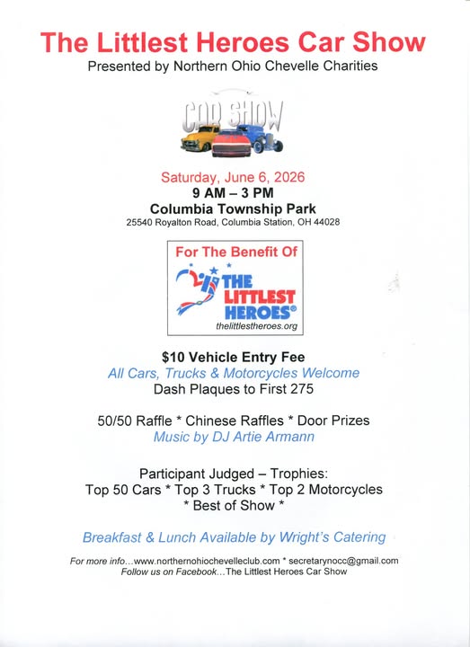 The Littlest Heroes Car Show event at Columbia Township Park in Columbia Station, OH on June 6, 2026