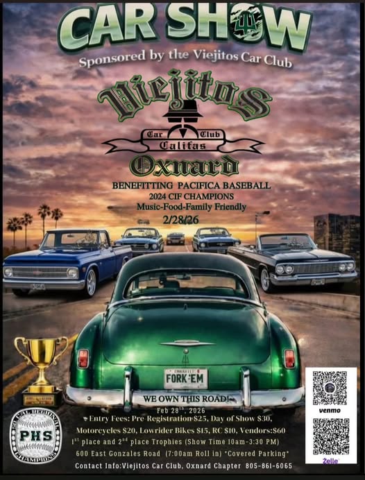 Viejitos Car Club Show event at 600 East Gonzales Road in Oxnard, CA on February 28, 2026