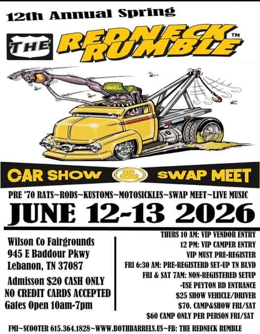 12th Annual Spring Redneck Rumble event at 945 Us-70 in Lebanon, TN on June 12, 2026