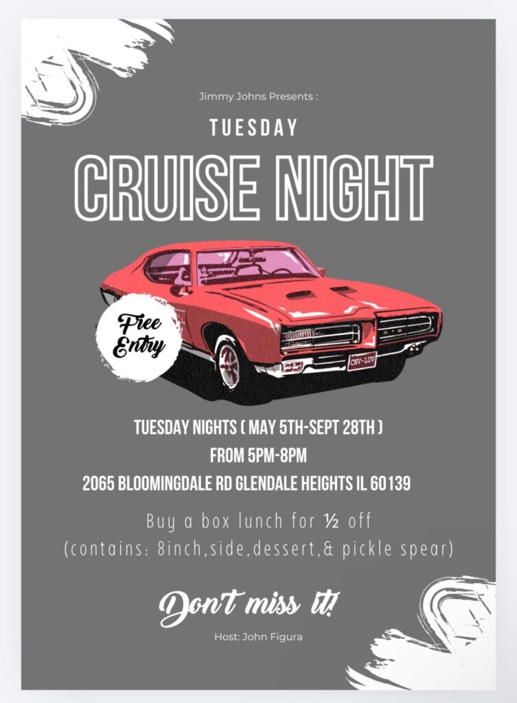 Tuesday Cruise Night event at 2065 Bloomingdale Rd in Glendale Heights, IL on May 5, 2026