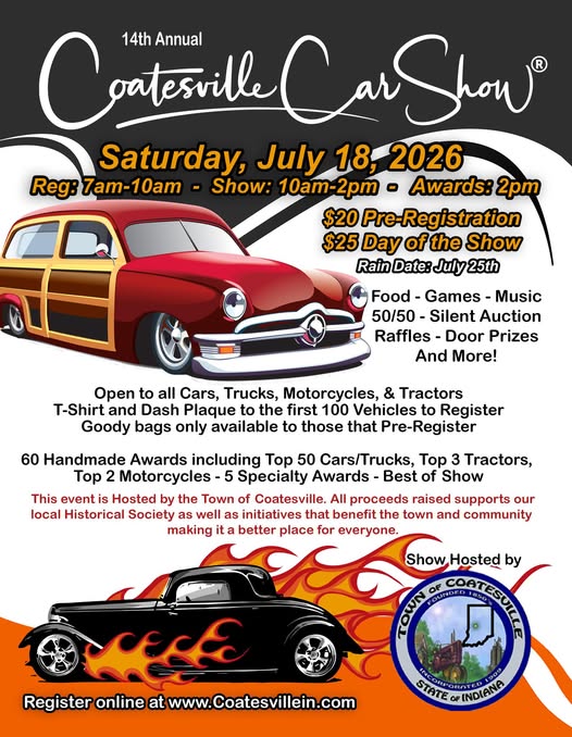 14th Annual Coatesville Car Show event at 4994 Milton Street in Coatesville, IN on July 18, 2026